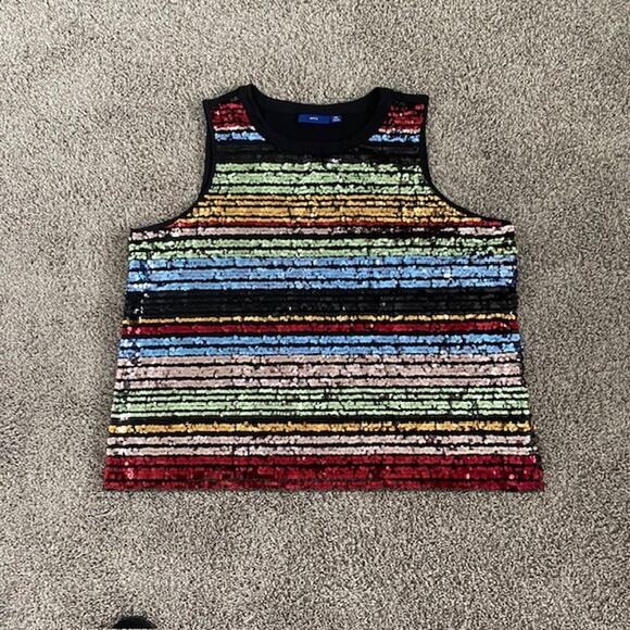 Apt. 9 Sequin Tank Top Multi-Color Sequins on Mesh over Black Tank Women's 2XL - Picture 12 of 14